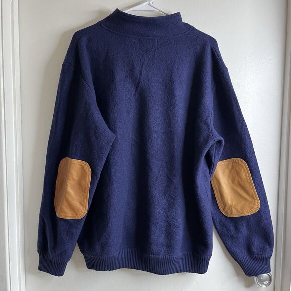 Orvis Wool 1/4 Snap Sweater Mens Size L Blue Elbow Patches Long Sleeve Pullover - Picture 1 of 12